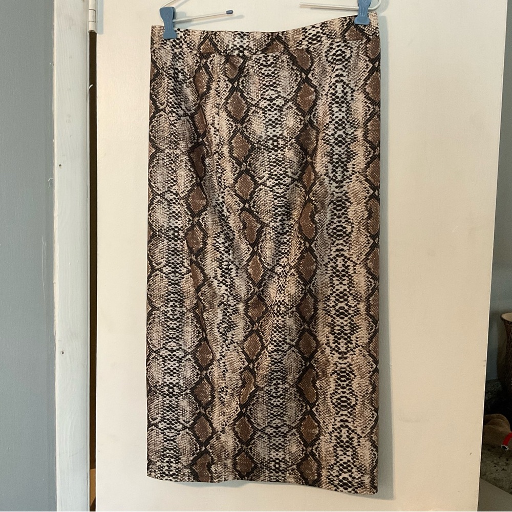 Snakeskin Print Midi Skirt